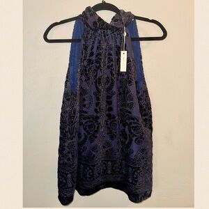NWT Max Studio halter neck navy top medium